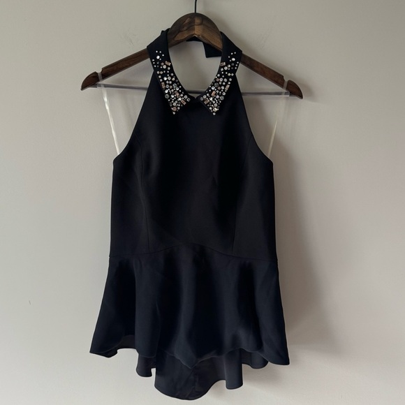 CUE SLEEVELESS HALTER TOP BLOUSE WITH RHINESTONE STUDDED COLLAR SIZE 8 NWT - Picture 1 of 10